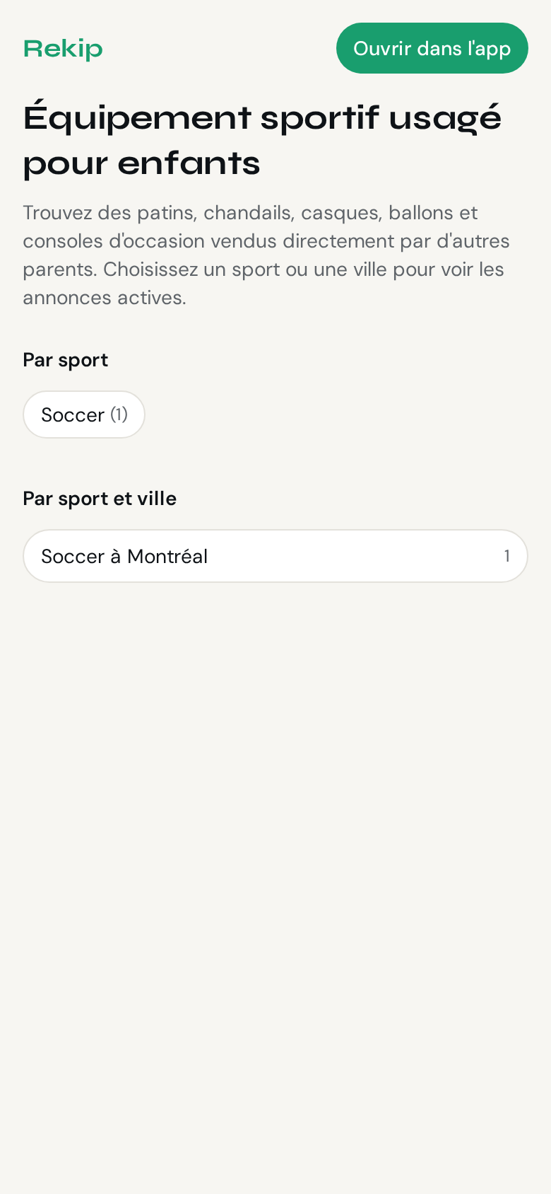 Les annonces par sport et par ville