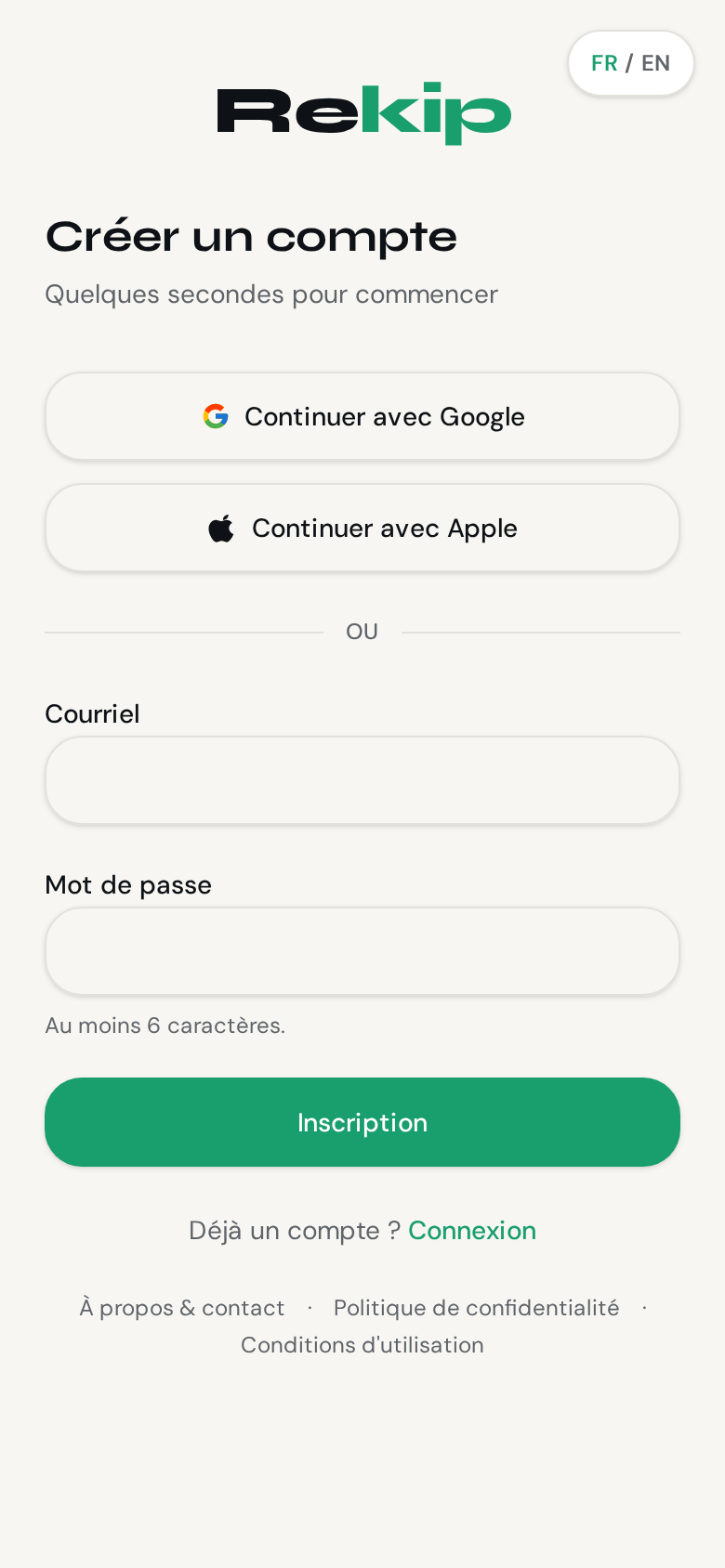 Un compte créé en quelques secondes